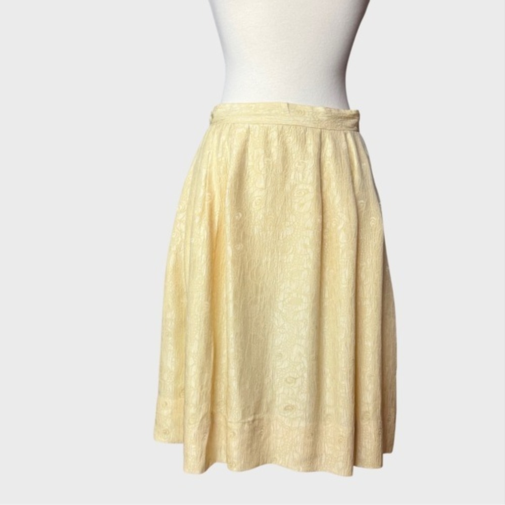Vintage 80's‎ Butter Yellow Silk Skirt Hip Pleat Yellow Roses Small 26" Waist